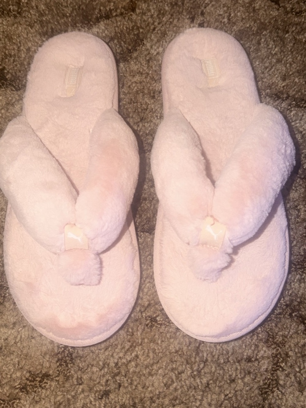 Puma Light Pink Plush Pom-Trim Thong Slippers